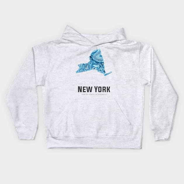 New york state map abstract blue Kids Hoodie by StudioGrafiikka